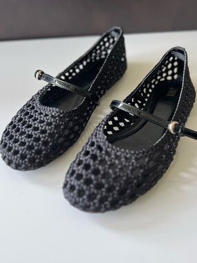 Zara woven ballerina flats BLACK